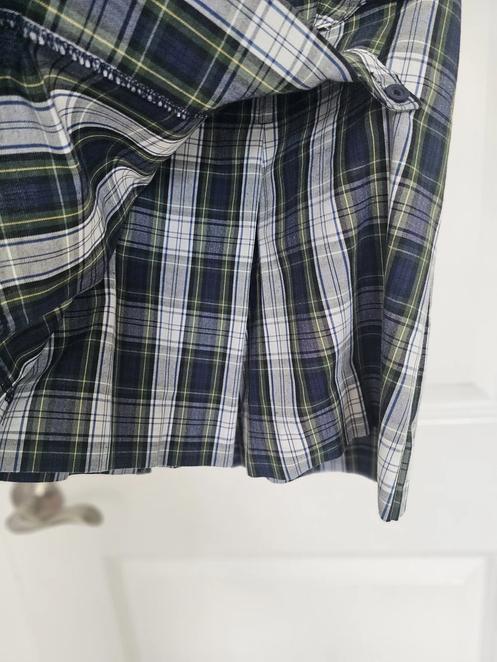 Uniform Plaid A-Line Skort in Navy and Green